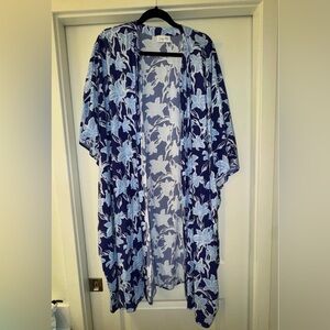 Floral Kimono Cardigan - Blue and White